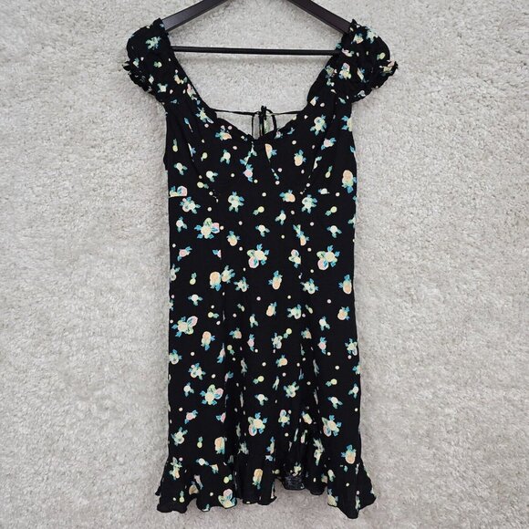 Free‎ People Womens Like A Lady Mini Dress Black Floral Tie Back Size Small Boho - Picture 2 of 15